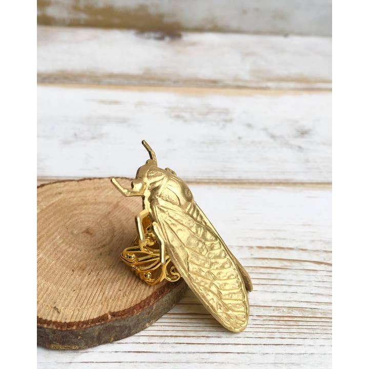 Red Truck Designs - Wholesale Cocktail/Statement Ring - Cicada Beetle Ring Gold Insect Whimsical Spring Ring3