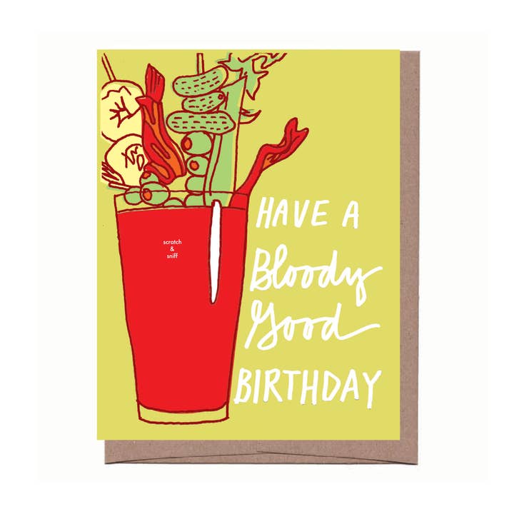 Scratch & Sniff Bloody Mary Birthday Greeting Card for wholesale by La Familia Green