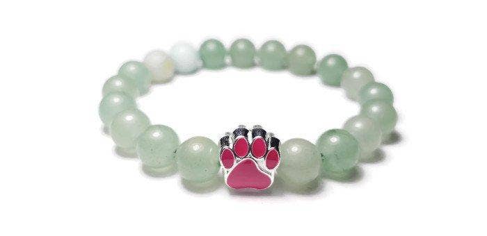 Foxfire Stones - Wholesale Beaded Bracelet - Hot Pink - Green Aventurine Paw Print Healing Stone Bracelet0