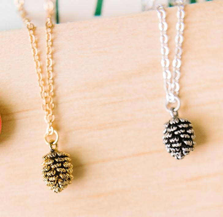 Rebecca Accessories LLC - Wholesale Pendant/Charm Necklace - Pinecone Charm Pendant Necklace gold silver layering simple0