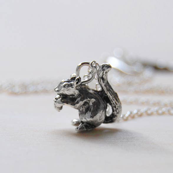 Enchanted Leaves - Wholesale Pendant/Charm Necklace - 18" Silver Squirrel Necklace