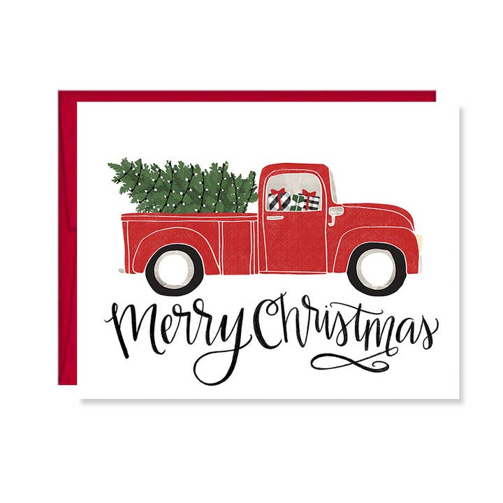 Christmas Card, Red Truck, Christmas Tree, Happy Holidays for wholesale by Pen & Paint