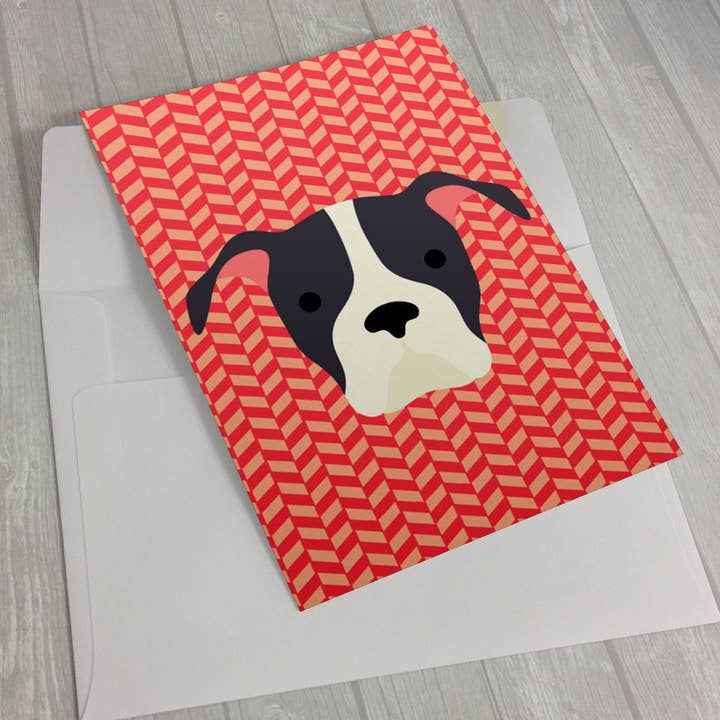 Herringbone Pitbull Greeting Card 5 X 7" for wholesale by Sophisticated Pup