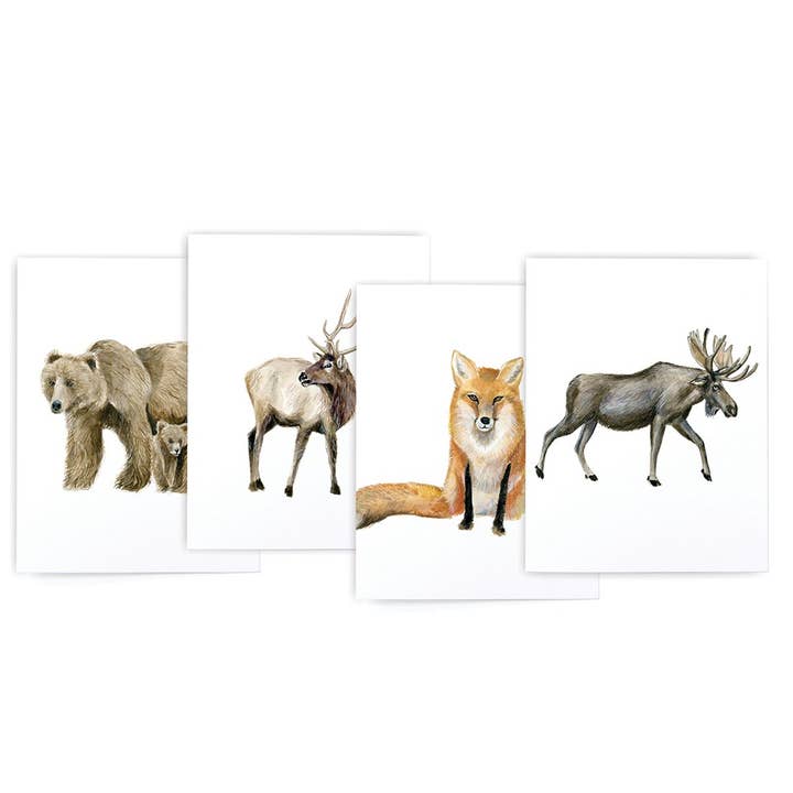 Ensemble de cartes de vœux Mountain Animal Variety pour la vente par Lana's Shop