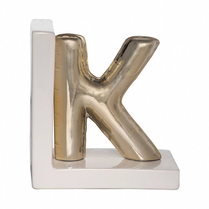 SALE Dolomite Gold K Initial Book End for wholesale by Totalee Gift