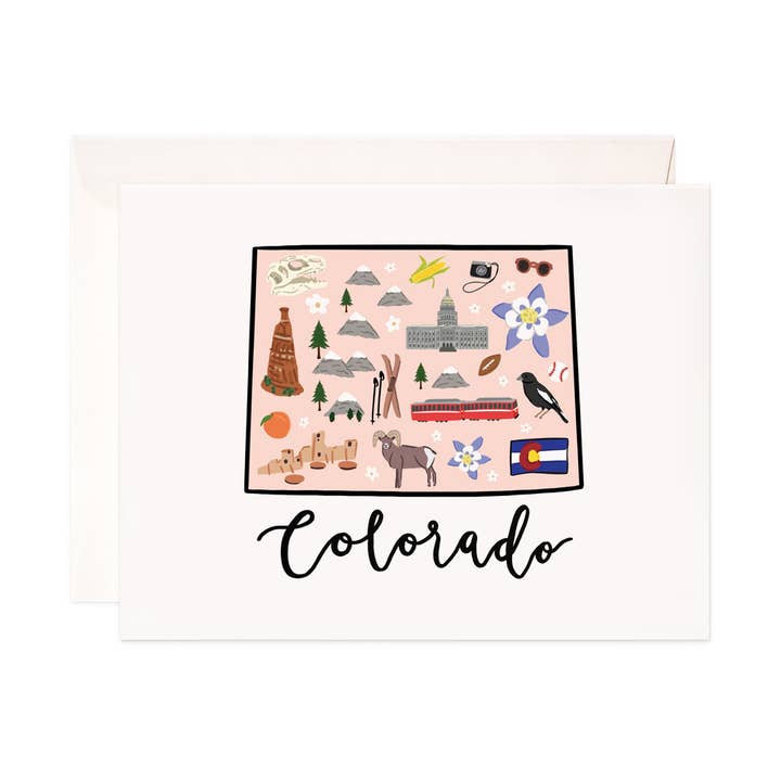 Cartão de Saudação Colorado - Estacionaria Mapa de Estado, Conjunto de Cartões por atacado de Bloomwolf Studio
