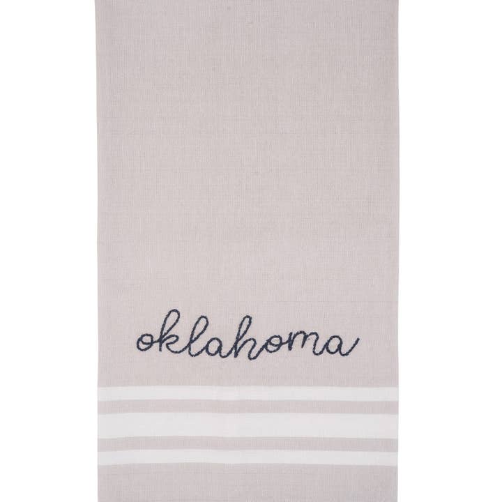 SALE Cotton Pink Oklahoma Embroidered Tea Towel for wholesale by Totalee Gift