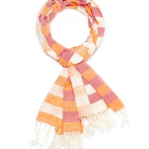 Indigo Handloom - Wholesale Scarf - Women's - Brushstroke - Orange1