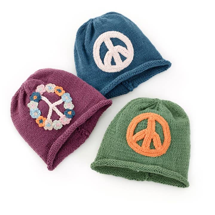 Pebble - Wholesale Newborn/Knit Hat - Baby - Organic Cotton Baby Beanie – Hand-Knit Blue Peace Hat1