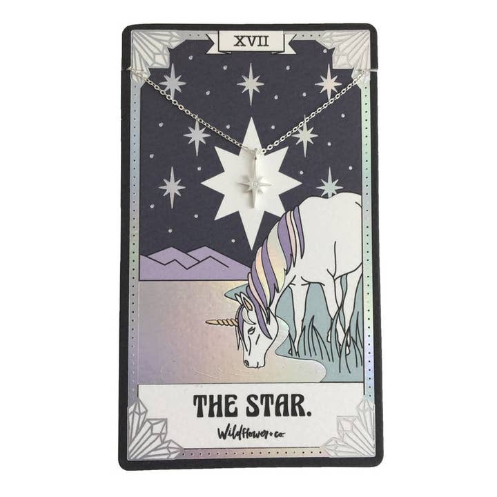 Tarot Card Necklace, The Star - Sterling Silver for wholesale by Wildflower + Co.