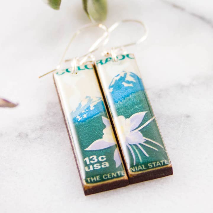 Colorado Vintage Postage Stamp Earrings for wholesale by No Man's Land