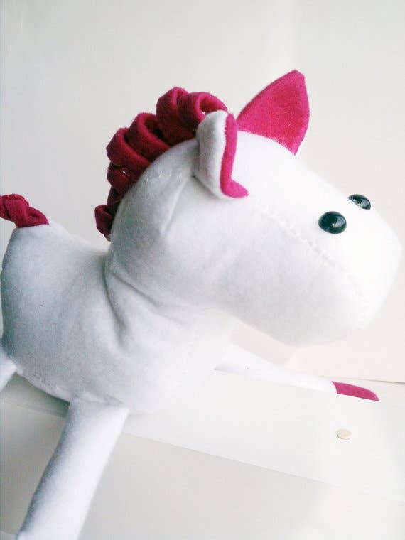 Horse Stuffed Animal - White and Fuchsia for wholesale by Live Dream Create