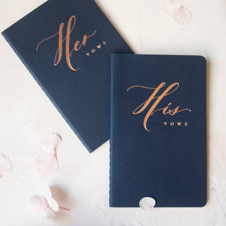 Seniman Calligraphy - Wholesale Notebook - Navy Wedding Vow Books with Rose Gold Foilpress1