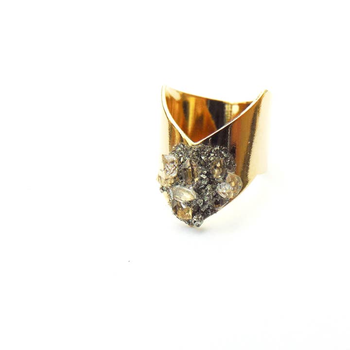 Dynamo - Wholesale Multi-Stone Ring - Jewelry, Luxury | Adjustable Gold Herkimer Diamond Ring2