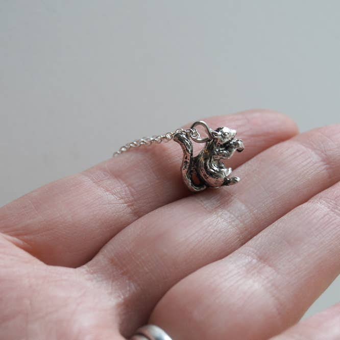 Enchanted Leaves - Wholesale Pendant/Charm Necklace - 18" Silver Squirrel Necklace