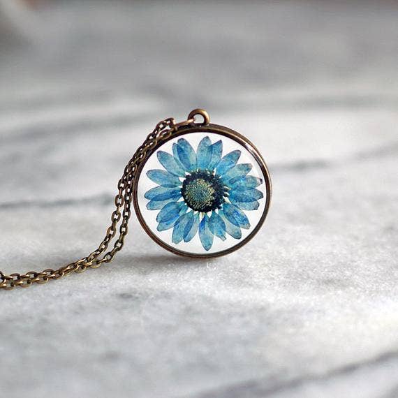 Blue Daisy Necklace for wholesale by The Pretty Pickle