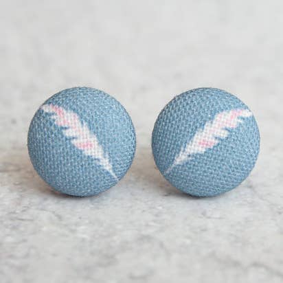 Feather Print Fabric Button Earrings for wholesale by Rachel O's