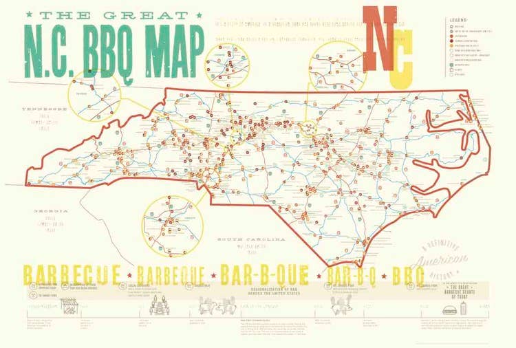 EDIA Maps - Wholesale Poster - NC BBQ Map - 2nd Edition Poster0