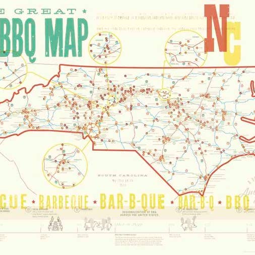 EDIA Maps - Wholesale Poster - NC BBQ Map - 2nd Edition Poster