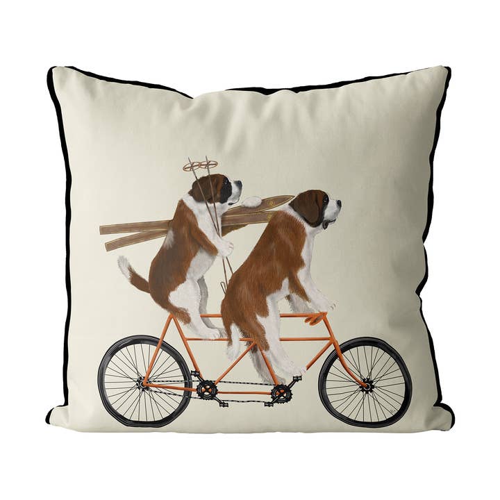 St Bernard on Tandem Bicycle Throw Pillow or Garden cushion for wholesale by FabFunky Ltd