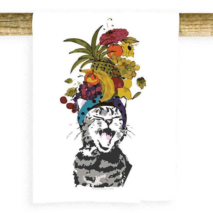 Potluck Press - Wholesale Tea Towel - Carmen Miranda Cat Towel