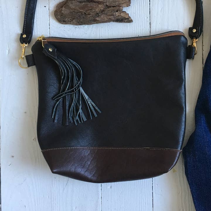 Black/brown leather crossbody bag for wholesale by Melmax Design