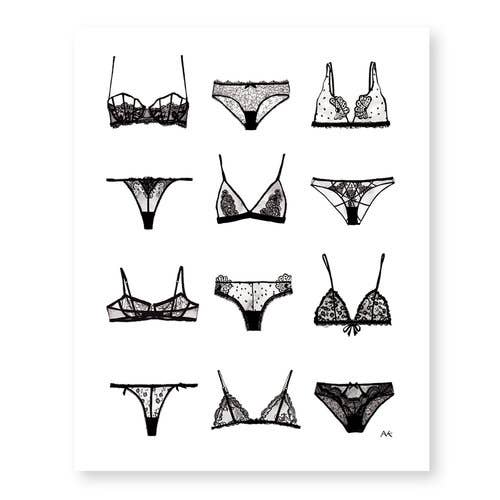 Lingerie Illustration Stylish Black and White Art Print for wholesale by akrDesignStudio