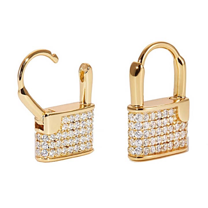 CZ Lock Huggies Earrings for wholesale by KIKICHIC
