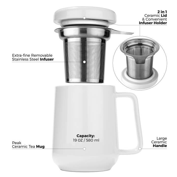 TEALYRA / LUXBE - Wholesale Coffee Mug - Peak White Porcelain Mug With Infuser 19oz