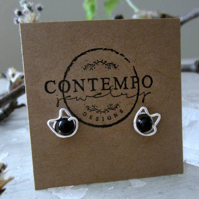 Silver Black Cat Stud Earrings for wholesale by Contempo Jewelry