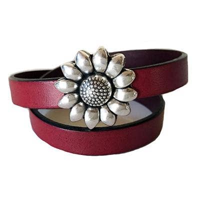 Plum - Sunflower Silver Leather Bracelet for wholesale by LIVE AHA