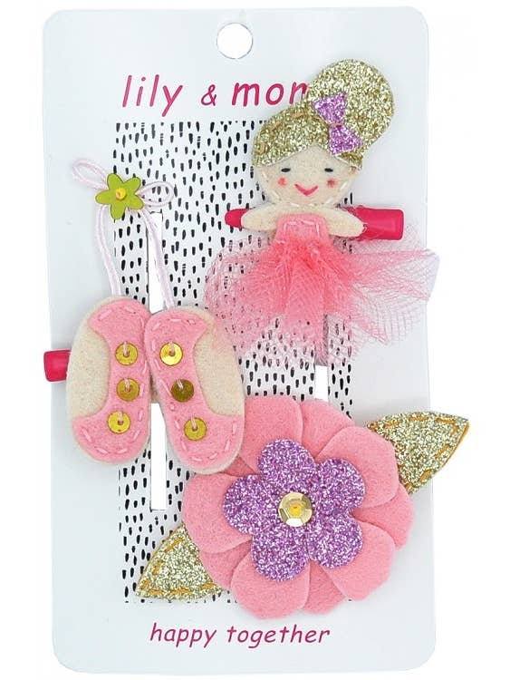 Beautiful Ballet Trio Kids Hair Clips- Ballet Pink for wholesale by Lily and Momo
