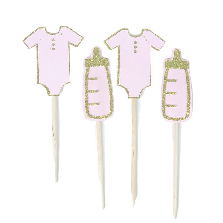 Republic Of Party LLC - Wholesale Cake/Cupcake Topper - Pink Onsie & Baby Bottle Toppers0