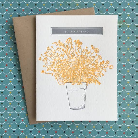 Biglietto di auguri di ringraziamento con secchio di fiori, confezione da 6 per la vendita all'ingrosso da parte di Lucky Bee Press