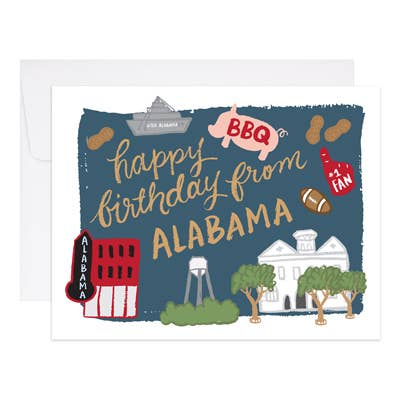 Anniversaire d'Alabama - Carte d'anniversaire pour la vente par 9th Letter Press