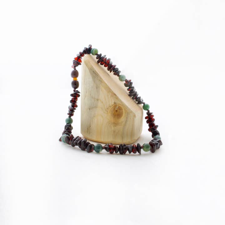 Beaming Amber Sun, LLC - Wholesale Beaded/Pearl Necklace - Adult Cherry Baltic Amber Necklace + Moss Agate4
