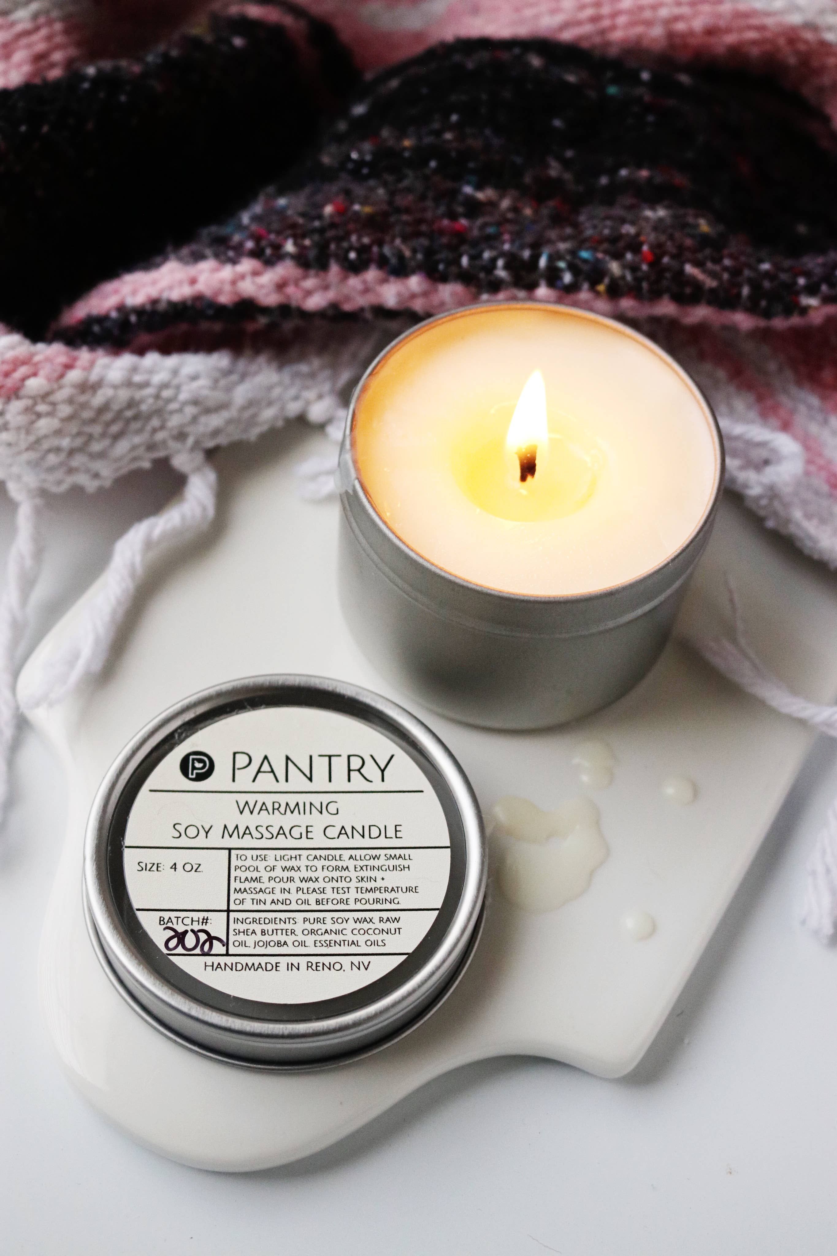 Pantry Products - Skin, Body, + Wellness - Wholesale Travel Candles - Soy Massage Candle - Jojoba and Essential Oils Candle