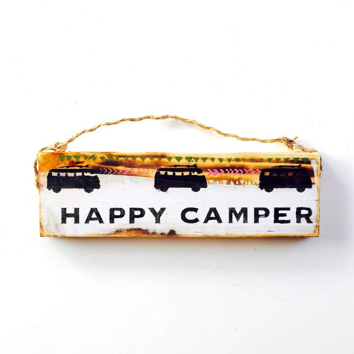 Happy Camper Wood Wall Art | Camper Van Gift | Van Life for wholesale by Mahalo Market