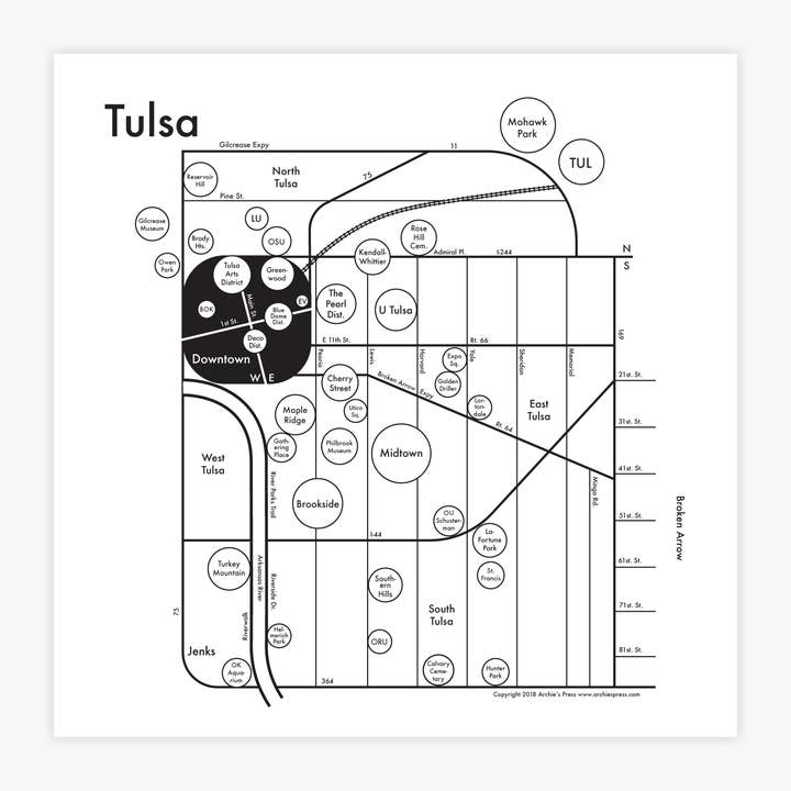 Tulsa Carte Imprimer pour la vente par Archie's Press