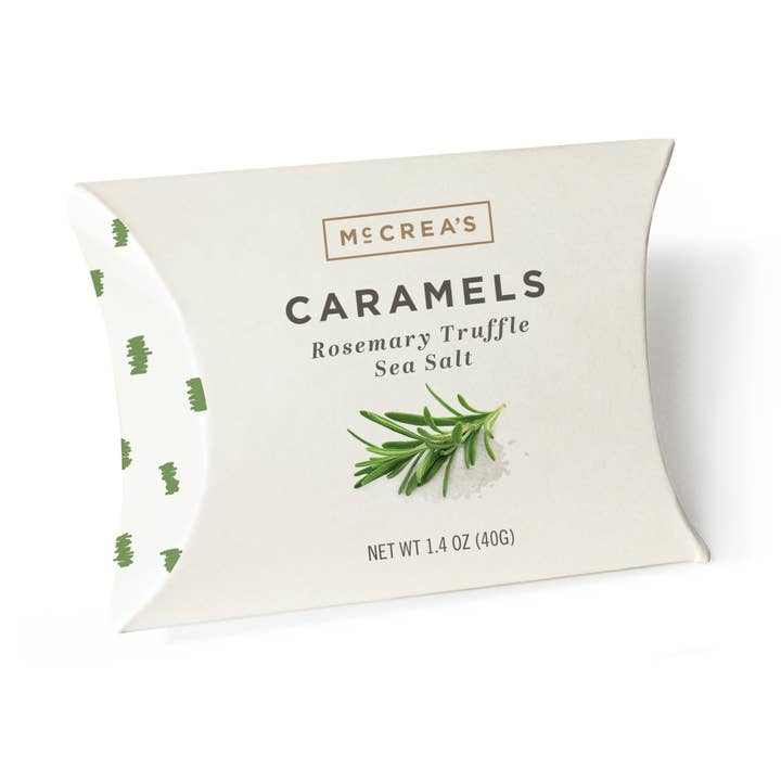 Caramels Pillow Box - Rosemary Truffle Sea Salt, Case of 6 for wholesale by McCrea's Candies
