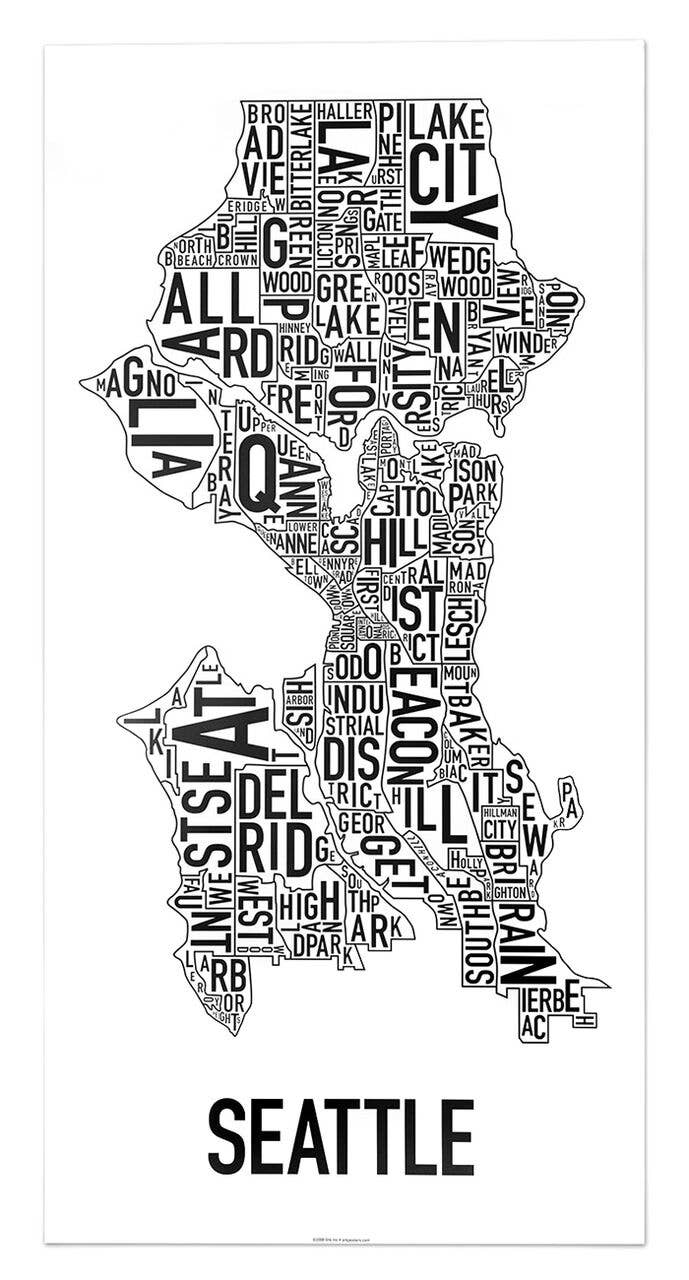 Ork Posters - Wholesale Poster - 16" x 32" Seattle Neighborhood Map Poster0