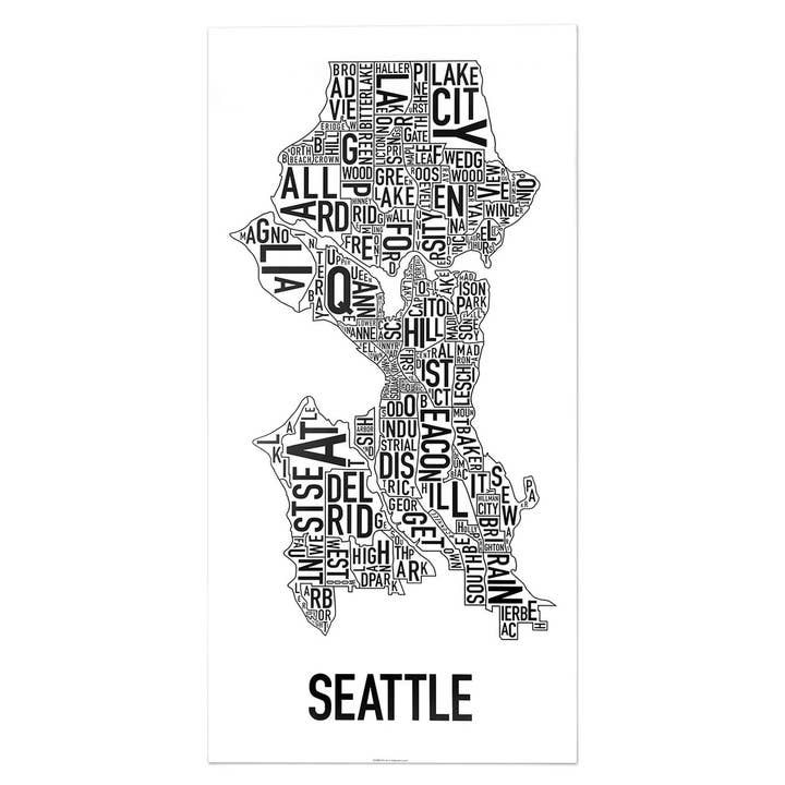 Ork Posters - Wholesale Poster - 16" x 32" Seattle Neighborhood Map Poster