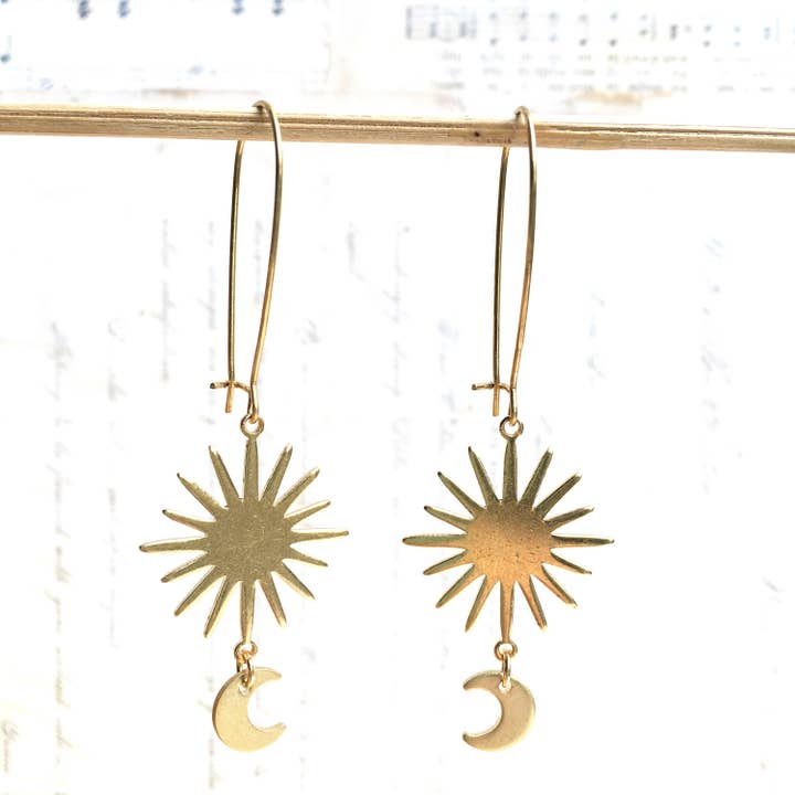 Red Truck Designs - Wholesale Dangle Earrings - Star & Moon Earrings Gold Sun Crescent Moon Celestial Star0