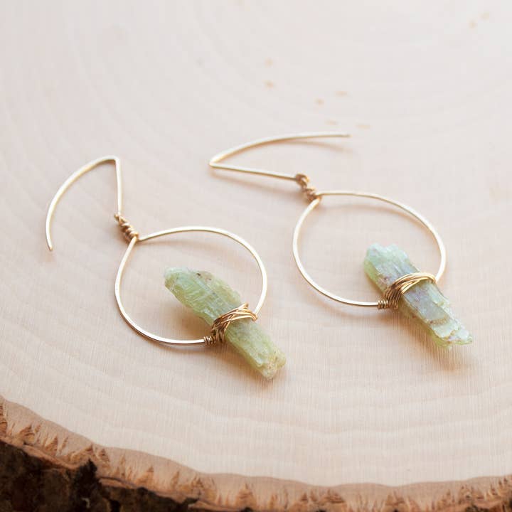 Green Kyanite Balance Earrings for wholesale by Crystal and Gold