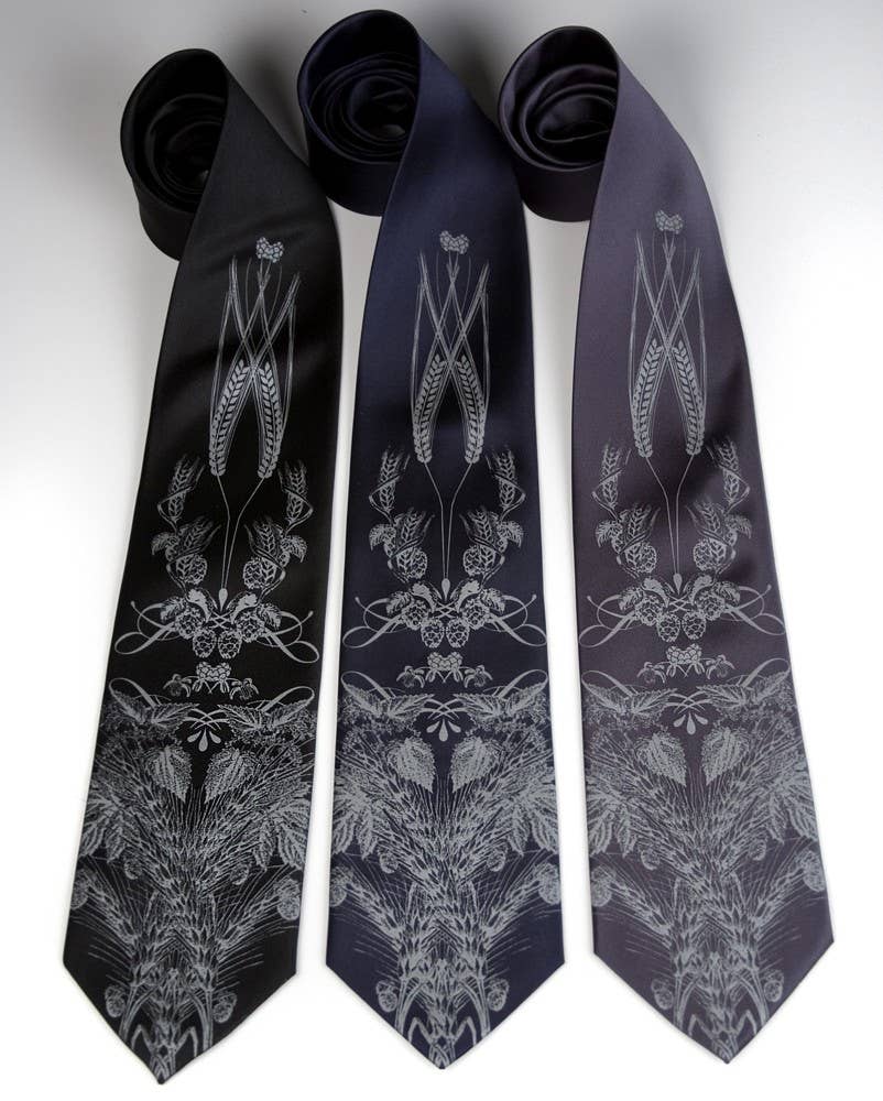 Cyberoptix Tie Lab - Wholesale Necktie - Men's - Beer Necktie. Hops & Wheat Print Tie16