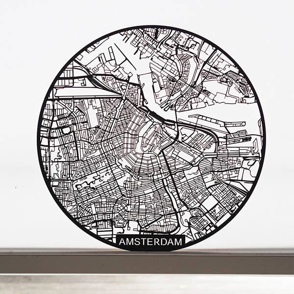 Papurino - Vendita all'ingrosso Decorazione da parete 3D - Mappa della città in legno, Paesi Bassi Amsterdam rotonda (area più ampia)3