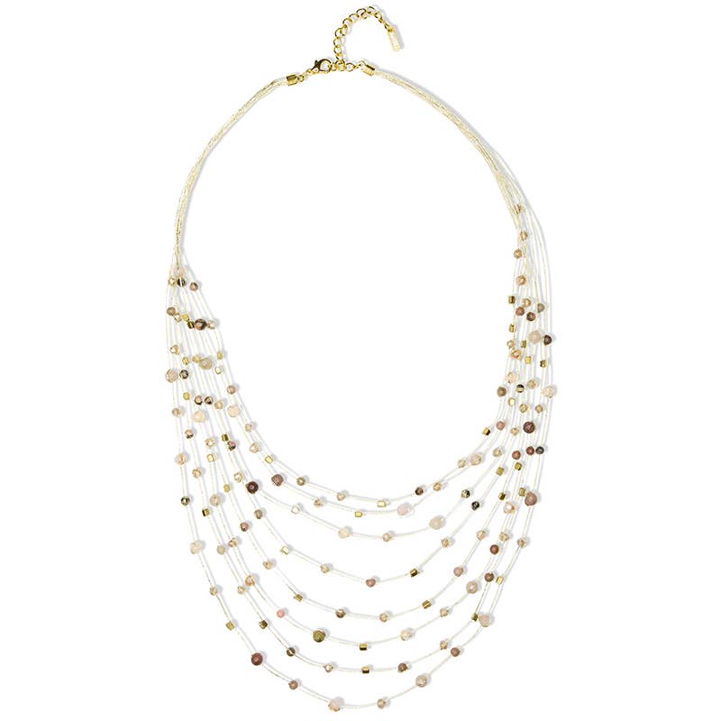 Marquet - Vente Collier de perles - Collier multibrins Reena en soie et perles - Pierre et cristal6