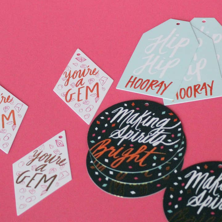 Thimblepress - Wholesale Gift Tag - Hip Hip Hooray Foil Stamped Gift Tags - Box of 102