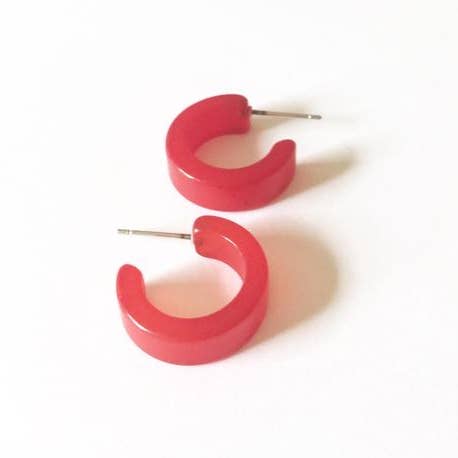 Cherry Red Moonglow Hugger Hoop Earrings for wholesale by Leetie Lovendale
