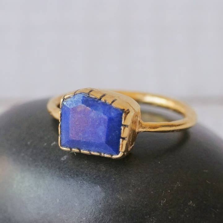 Vergulde stenen ring van Lapis met blok voor wholesale door Baizaar